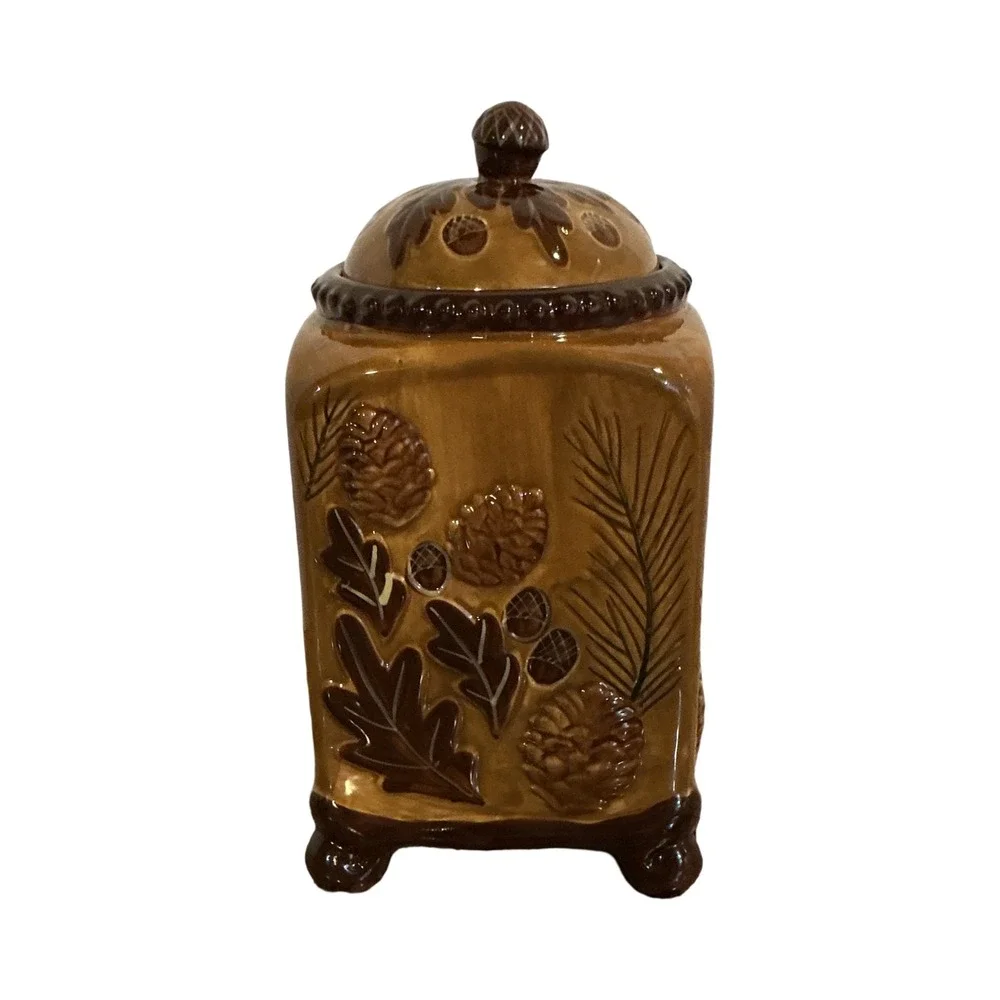 Heartfelt Kitchen Creations Ceramic Woodland Canister Pinecone Acorn Brown 9.5in